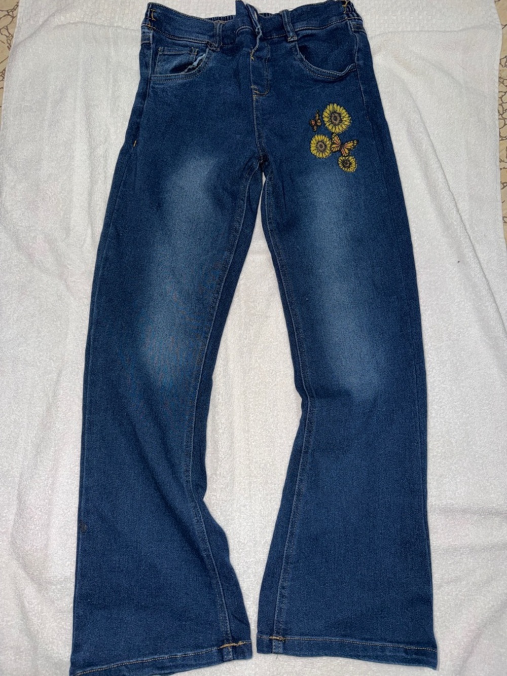 Dark Blue Women's Jeans with Sunflower Embroidery